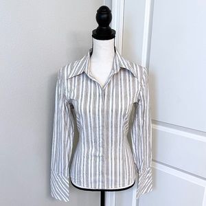 A.BYER Striped Button Down White and Tan Shirt